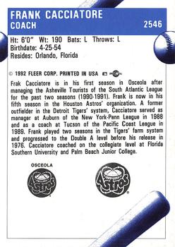 1992 Fleer ProCards #2546 Frank Cacciatore Back