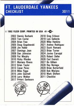 1992 Fleer ProCards #3011 Fort Lauderdale Yankees Checklist Back
