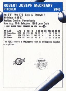1992 Fleer ProCards #2846 Bob McCreary Back