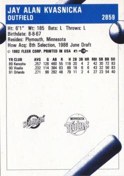 1992 Fleer ProCards #2859 Jay Kvasnicka Back