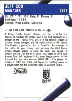 1992 Fleer ProCards #2977 Jeff Cox Back
