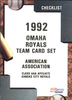 1992 Fleer ProCards #2980 Omaha Royals Checklist Front