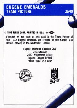 1992 Fleer ProCards #3649 Eugene Emeralds Team Picture Back