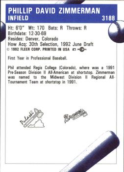 1992 Fleer ProCards #3188 Phil Zimmerman Back