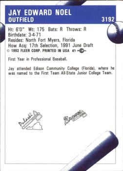 1992 Fleer ProCards #3192 Jay Noel Back