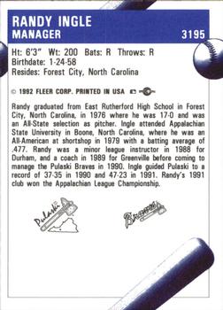 1992 Fleer ProCards #3195 Randy Ingle Back