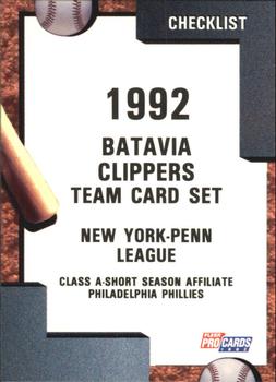 1992 Fleer ProCards #3285 Batavia Clippers Checklist Front
