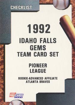 1992 Fleer ProCards #3532 Idaho Falls Gems Checklist Front