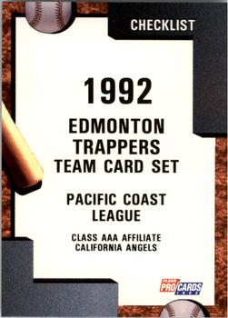 1992 Fleer ProCards #3556 Edmonton Trappers Checklist Front