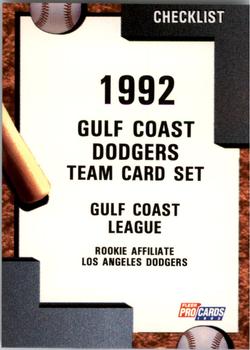 1992 Fleer ProCards #3587 GCL Dodgers Checklist Front