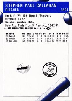 1992 Fleer ProCards #3891 Steve Callahan Back
