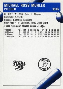 1992 Fleer ProCards #3946 Mike Mohler Back