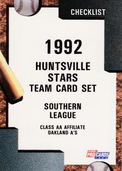 1992 Fleer ProCards #3966 Huntsville Stars Checklist Front