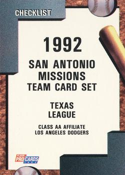 1992 Fleer ProCards #3990 San Antonio Missions Checklist Front