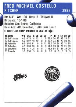 1992 Fleer ProCards #3993 Fred Costello Back