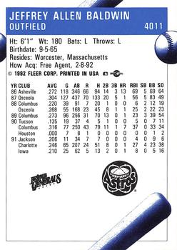 1992 Fleer ProCards #4011 Jeff Baldwin Back