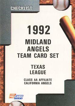 1992 Fleer ProCards #4043 Midland Angels Checklist Front