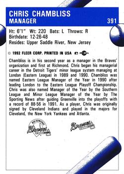 1992 Fleer ProCards #391 Chris Chambliss Back