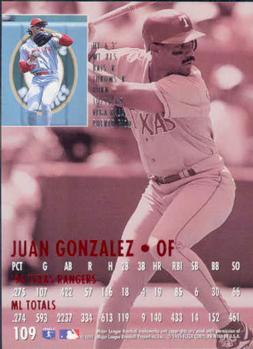 1995 Ultra #109 Juan Gonzalez Back