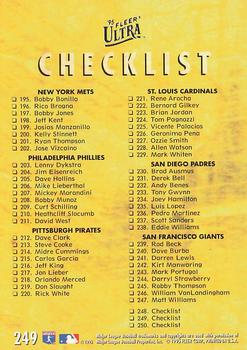 1995 Ultra #249 Checklist: 125-250 Back