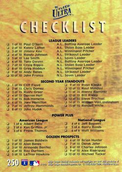 1995 Ultra #250 Checklist: Inserts Back
