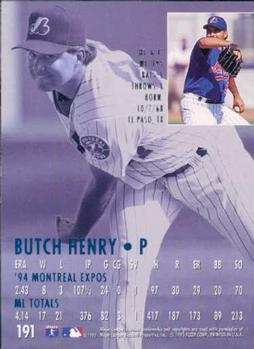 1995 Ultra #191 Butch Henry Back