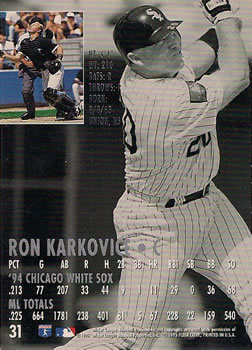 1995 Ultra #31 Ron Karkovice Back