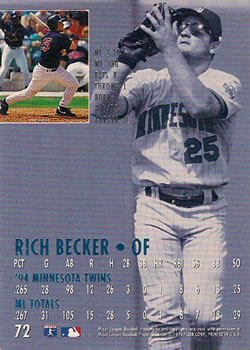 1995 Ultra #72 Rich Becker Back