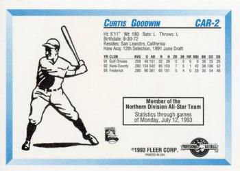 1993 Fleer ProCards Carolina League All-Stars #CAR-2 Curtis Goodwin Back