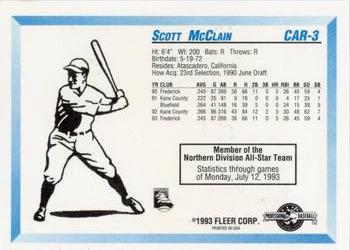 1993 Fleer ProCards Carolina League All-Stars #CAR-3 Scott McClain Back