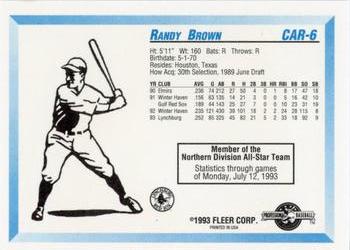 1993 Fleer ProCards Carolina League All-Stars #CAR-6 Randy Brown Back