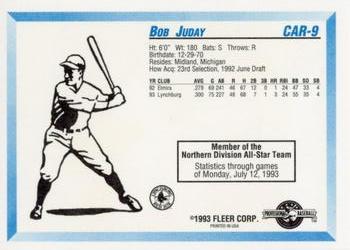 1993 Fleer ProCards Carolina League All-Stars #CAR-9 Bob Juday Back