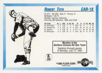 1993 Fleer ProCards Carolina League All-Stars #CAR-18 Robert Toth Back