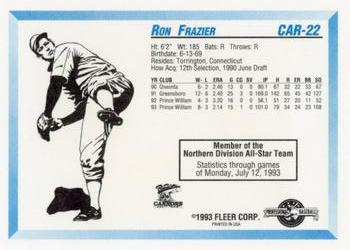 1993 Fleer ProCards Carolina League All-Stars #CAR-22 Ron Frazier Back