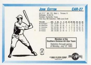 1993 Fleer ProCards Carolina League All-Stars #CAR-27 John Cotton Back