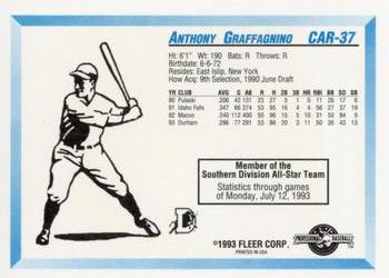 1993 Fleer ProCards Carolina League All-Stars #CAR-37 Anthony Graffanino Back
