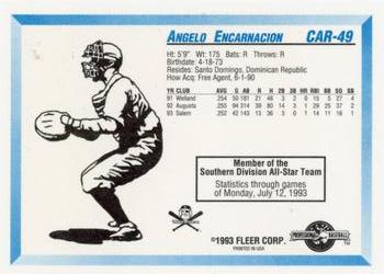 1993 Fleer ProCards Carolina League All-Stars #CAR-49 Angelo Encarnacion Back