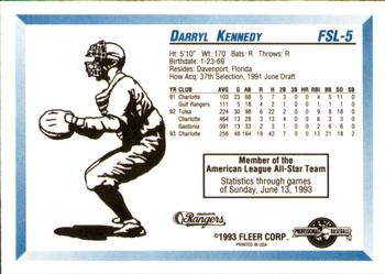 1993 Fleer ProCards Florida State League All-Stars #FSL-5 Darryl Kennedy Back