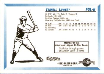 1993 Fleer ProCards Florida State League All-Stars #FSL-6 Terrell Lowery Back