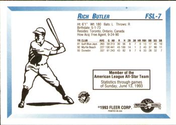1993 Fleer ProCards Florida State League All-Stars #FSL-7 Rich Butler Back