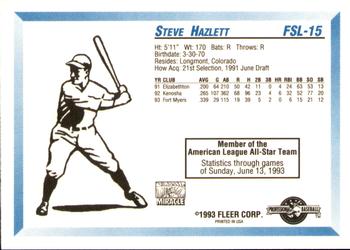 1993 Fleer ProCards Florida State League All-Stars #FSL-15 Steve Hazlett Back