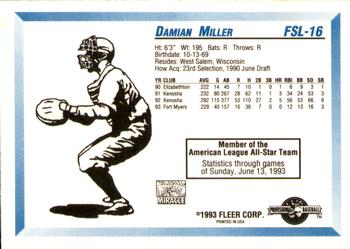 1993 Fleer ProCards Florida State League All-Stars #FSL-16 Damian Miller Back