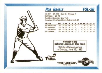 1993 Fleer ProCards Florida State League All-Stars #FSL-26 Rob Grable Back