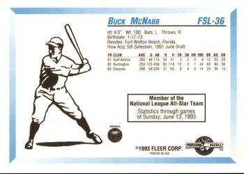 1993 Fleer ProCards Florida State League All-Stars #FSL-36 Buck McNabb Back
