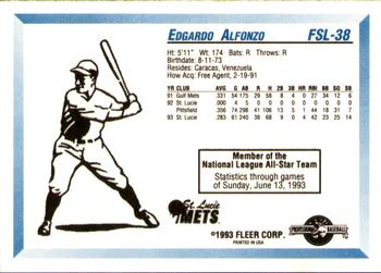 1993 Fleer ProCards Florida State League All-Stars #FSL-38 Edgardo Alfonzo Back