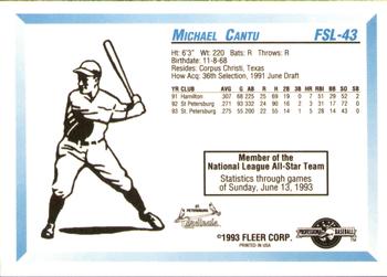 1993 Fleer ProCards Florida State League All-Stars #FSL-43 Mike Cantu Back