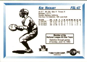 1993 Fleer ProCards Florida State League All-Stars #FSL-47 Ken Huckaby Back