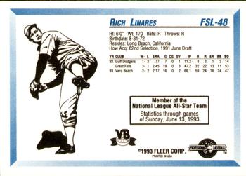 1993 Fleer ProCards Florida State League All-Stars #FSL-48 Rich Linares Back