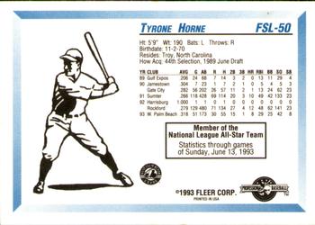 1993 Fleer ProCards Florida State League All-Stars #FSL-50 Tyrone Horne Back