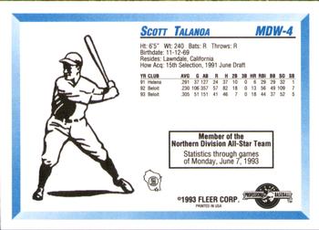 1993 Fleer ProCards Midwest League All-Stars #MDW-4 Scott Talanoa Back